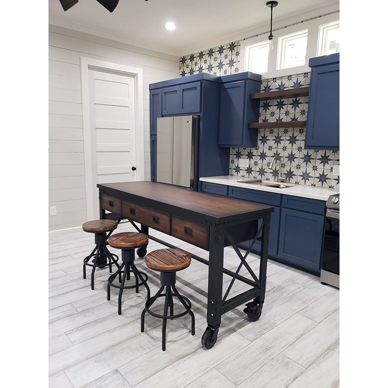 Williston Forge Rustic 3 Pieces Dining Table Set Industrial Bar Table and Stools for Party Cafe House Vintage High Top Pub Table with Chairs for Kitchen Office Height